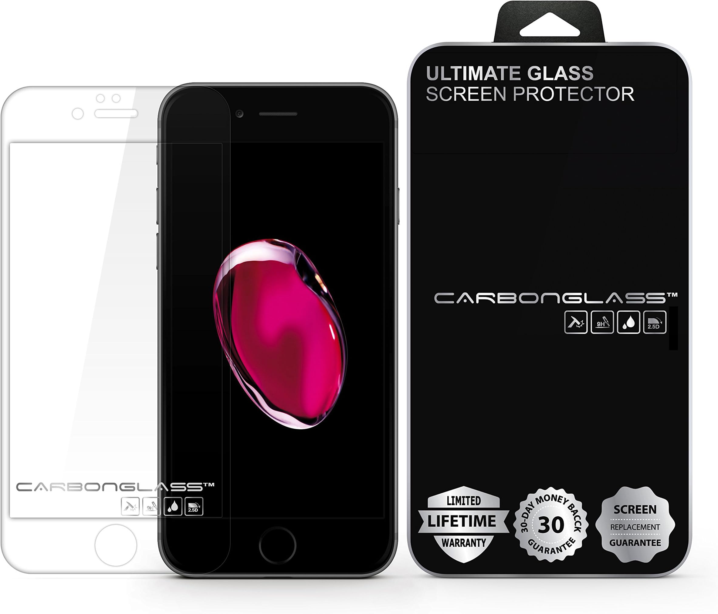 iPhone 7/6/6S 3D Edge to Edge Screen Protector - SCREENDER CARBONGLASS Ultimate Screen Protector - Scratch Proof - Ultra Clear - High Definition - Easy to Install - Responsive - 90 Days LCD Screen Replacement Guarantee