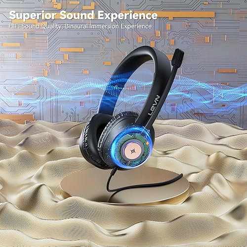 Miniatura 2 de LEVN Auriculares con micrófono, auriculares USB con micrófono para PC, auriculares con micrófono para PC con micrófono con cancelación de ruido para