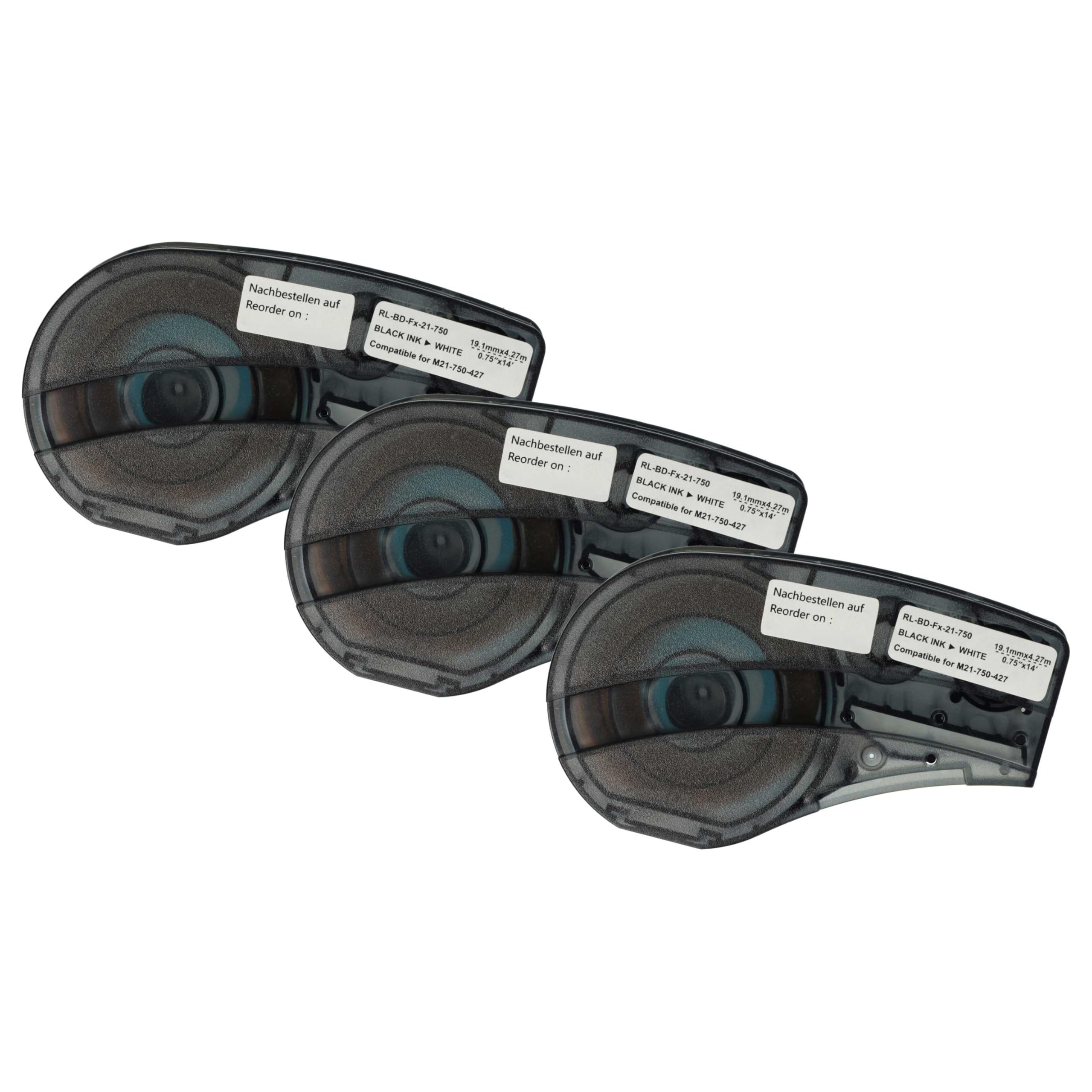 vhbw 3x Cassetta nastro compatibile con Brady M210, M210-LAB, M211, LABPAL etichettatrice 4,27m x 19,05 mm nero su bianco, vinile