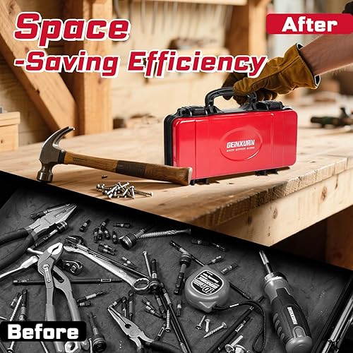 Miniatura 7 de Caja de herramientas roja de 11 pulgadas, estuche de herramientas portátil de acero resistente con pestillo de seguridad y asa para almacenamiento