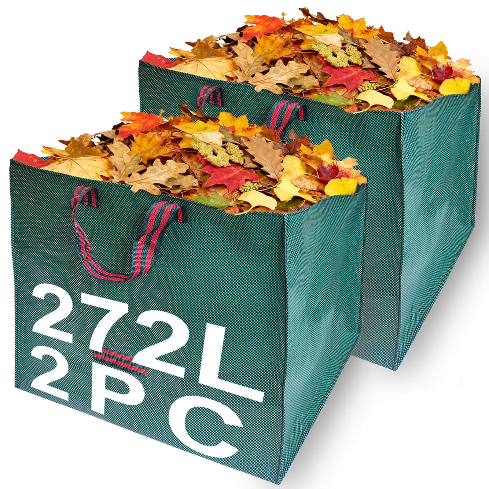 Goutime Bolsas de jardín resistentes, sacos reutilizables con asas, para recoger residuos y hojas, bolsa cuadrada de recogida (272 L x 2 unidades)