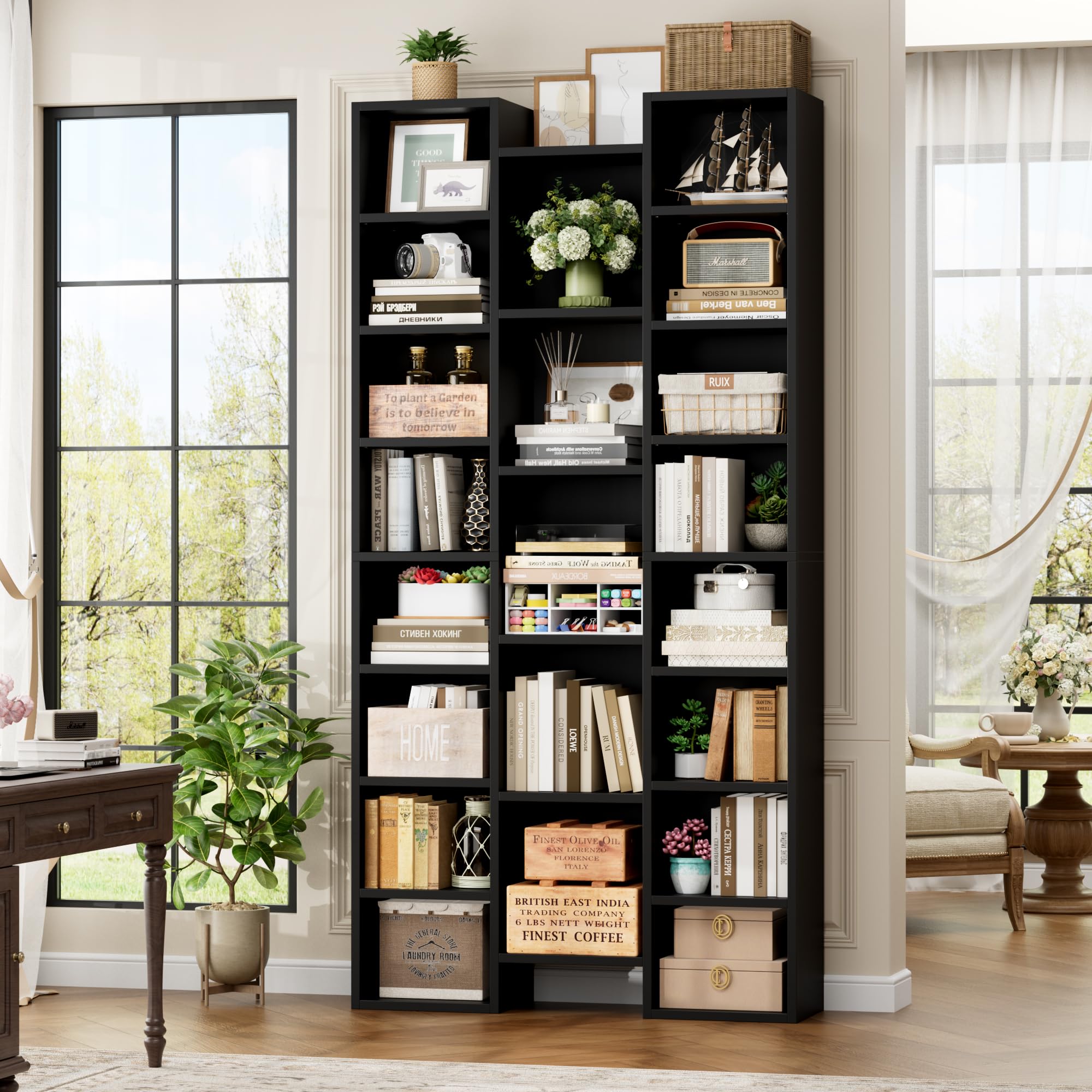 Amazon.com: FOTOSOK 71'' Tall Bookshelf, Triple Wide Black