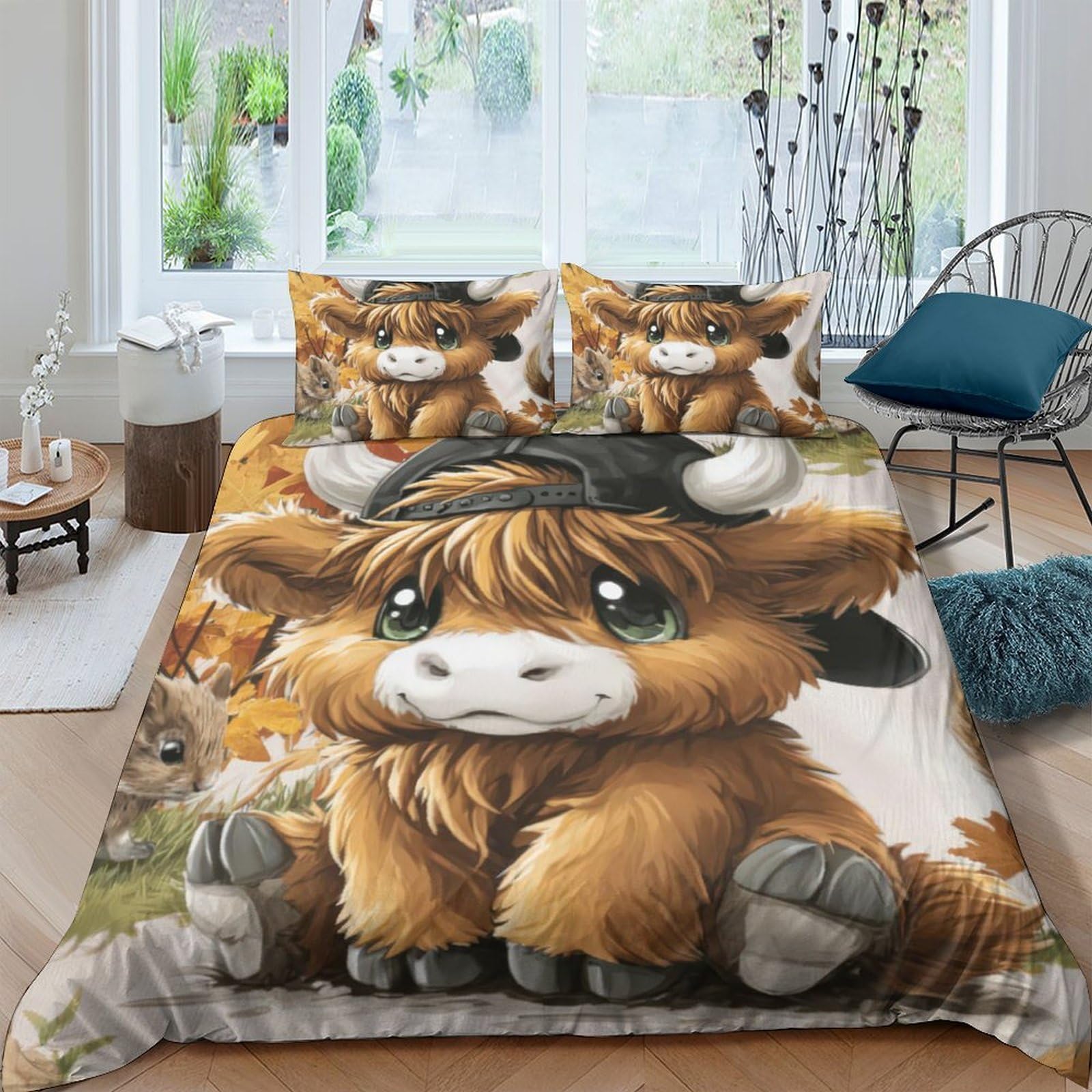 Ctjqhvkz Style-4 3D Printed Cute Highland Cow Fitted Sheet Microfiber Soft Animal Cartoon Mattress Cover For Bedroom Dorm Decor Single（135X200cm）
