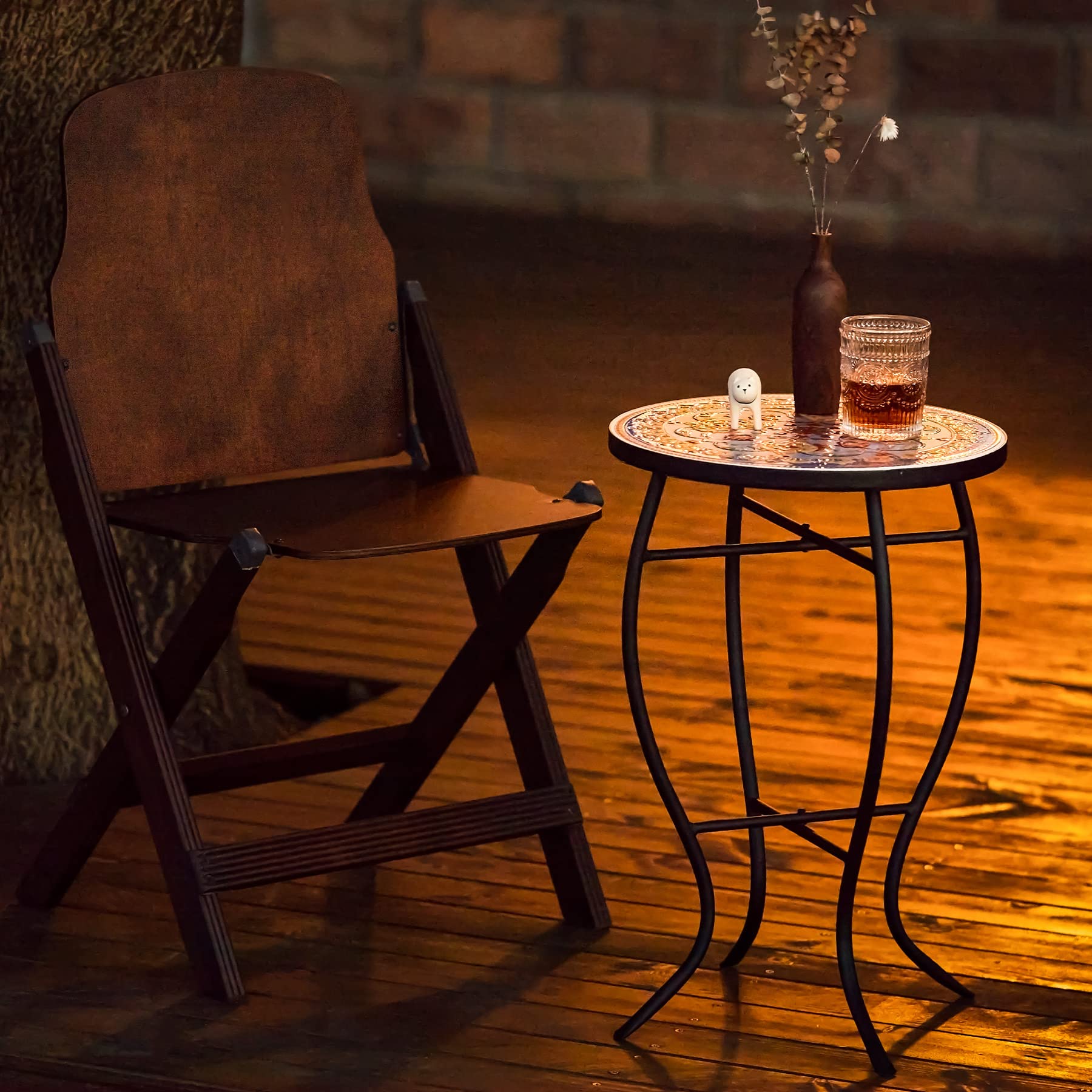 Buy VONLUCE Mosaic Side Table and Plant Stand, 21" Round End Table with