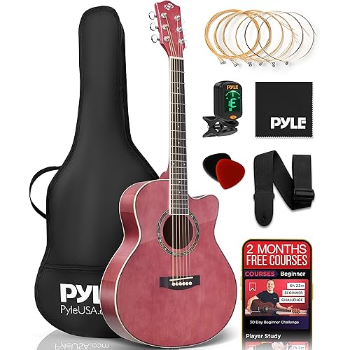Pyle Acoustic Guitar Kit, 3/4 Junior Size Steel String Instrument for Beginner Kids, Adults, 36” Mauve