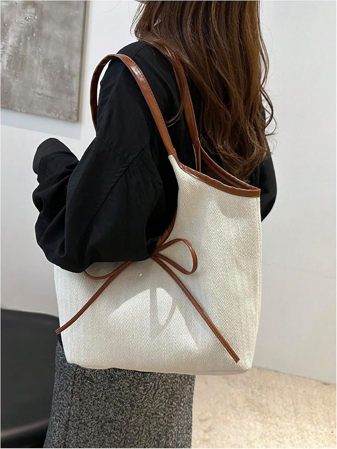 SweatyRocks Women's Bow Tote Bag Top Handle Large Capacity Shopping Shoulder Handbags - Image 4