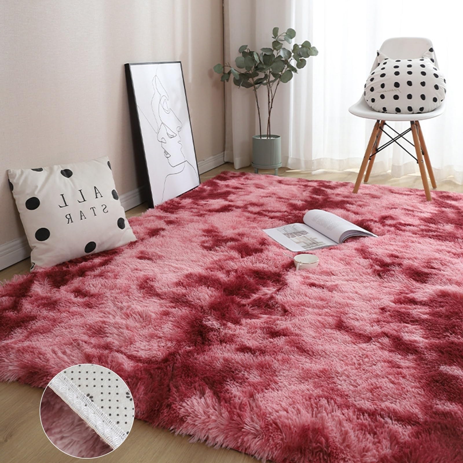 GOUSANG Alfombras Salon Grandes 240 x 300 cm Alfombra Niños Alfombra para Azulejos Pelo Largo Fluffy Alfombra para Salón Dormitorio Baño Sofá Silla Cojín, Rojo