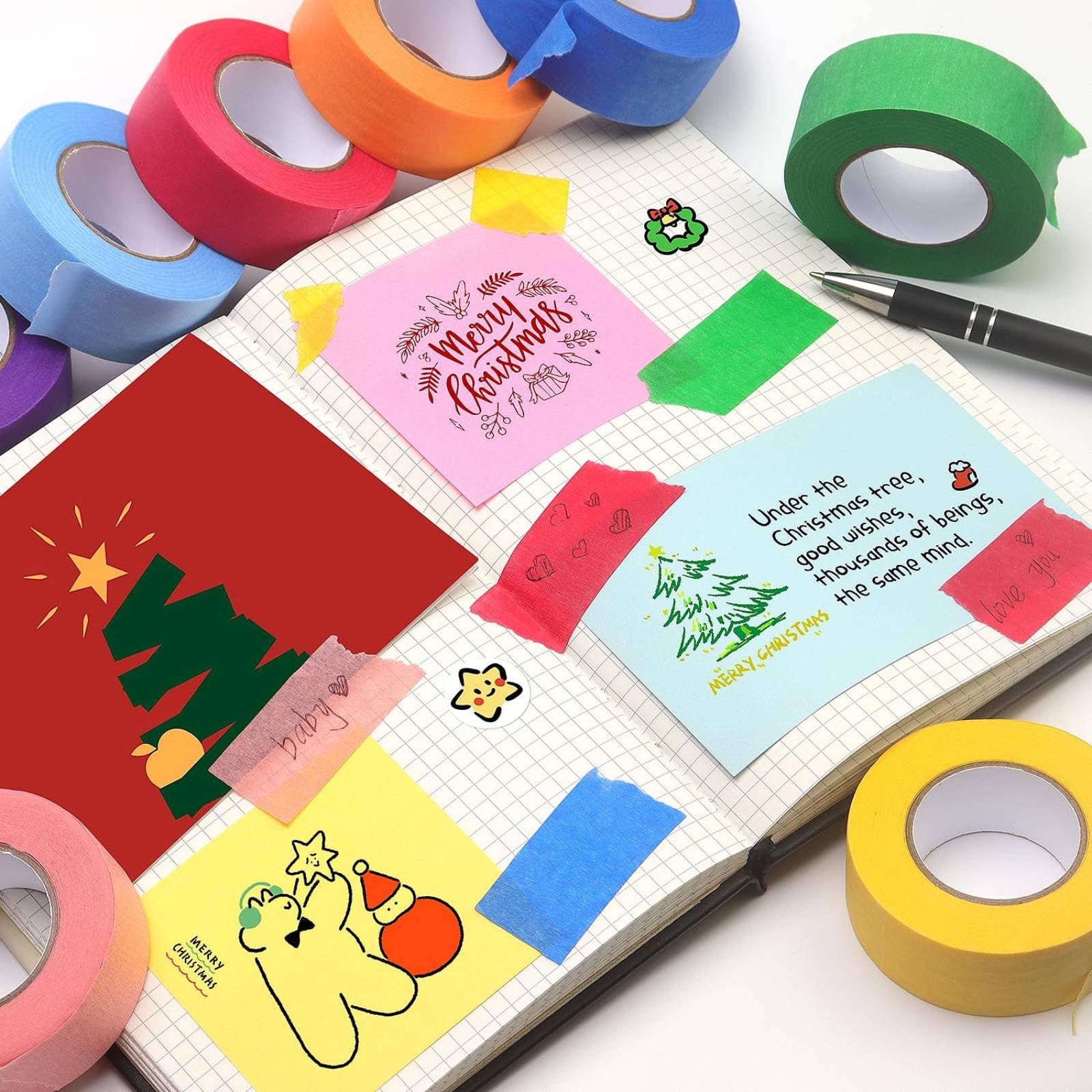 Set 20 Rotoli Nastro Washi Colorato – 7,5 Mm X 5 M – Per Scrapbooking E Bullet Journal