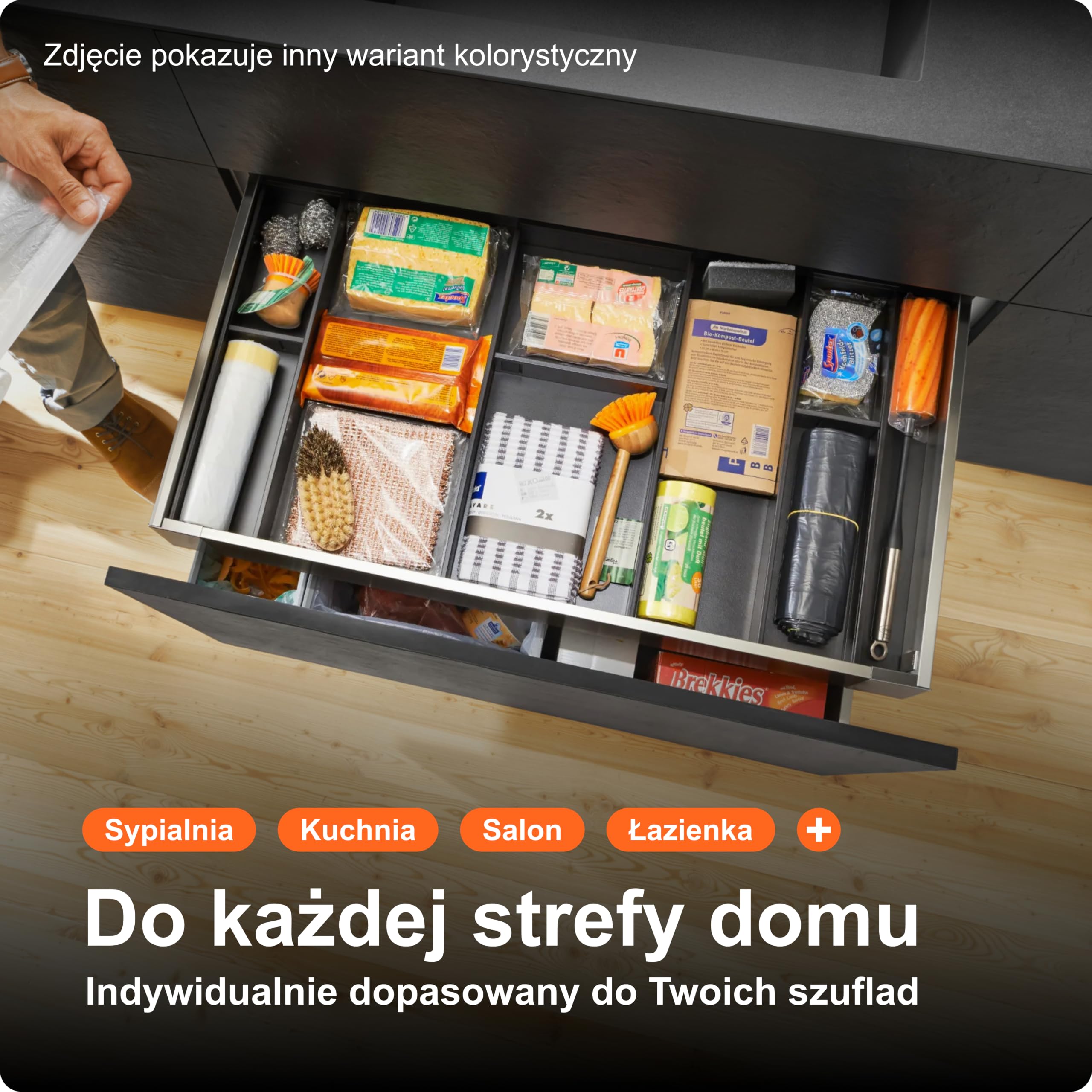 blum AMBIA-LINE organizer szuflady ze stali lakierowanej proszkowo | idealny do kuchni, łazienki i pokoju | rozszerzalny modułowo | 42×22×5 cm | z płytką magnetyczną | Biały jedwab