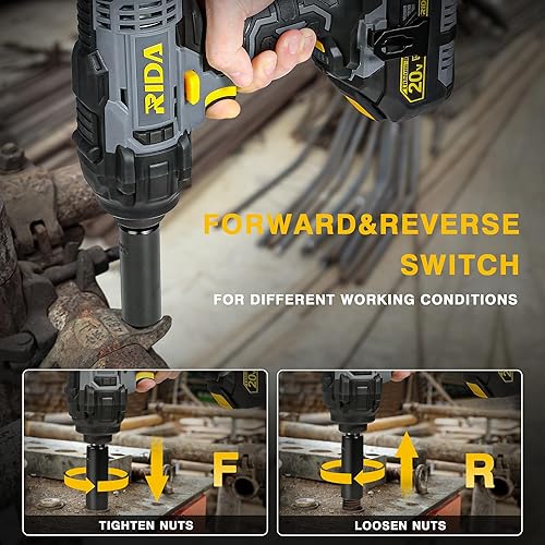 Miniatura 5 de RIDA POWER - Llave de impacto inalámbrica, pistola de impacto de 1/2 con 5 opciones de par máximo de 300 pies-libras (400 N.m), potencia con batería