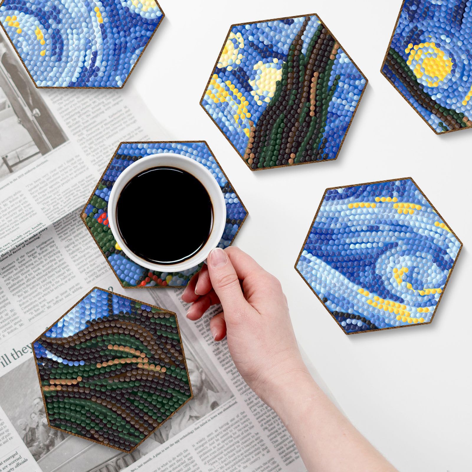 8 pezzi Sottobicchieri per Pittura con Diamanti con Supporto, Foglia di Palma Kit per Pittura Diamanti DIY Sottobicchieri per Principianti, Adulti e Bambini, Sottobicchieri per Bevande