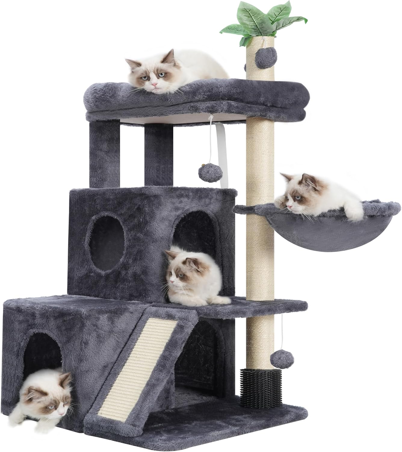Cat Tree, Cat Tower with Spacious Cat Condo, Cat Tree Tower for Indoor Cats with Cat Self Groomer Brush, Cat Scratching Post, Cat Hammock, Smoky Gray GCT012G 51.2 inches Dark gray