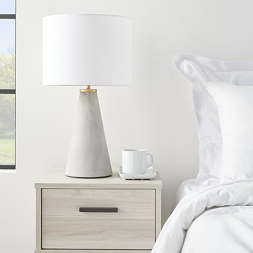 Nourison Lámpara de mesa de hormigón natural gris claro de 22 pulgadas, moderno, industrial, diseño de transición para mesita de noche, sala de