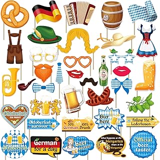 38Pcs Oktoberfest Decorations Photo Booth Props, German Beer Festival Oktoberfest Party Supplies Photo Props, Bavarian Beer Oktoberfest Photo Booth Props for Oktoberfest Party