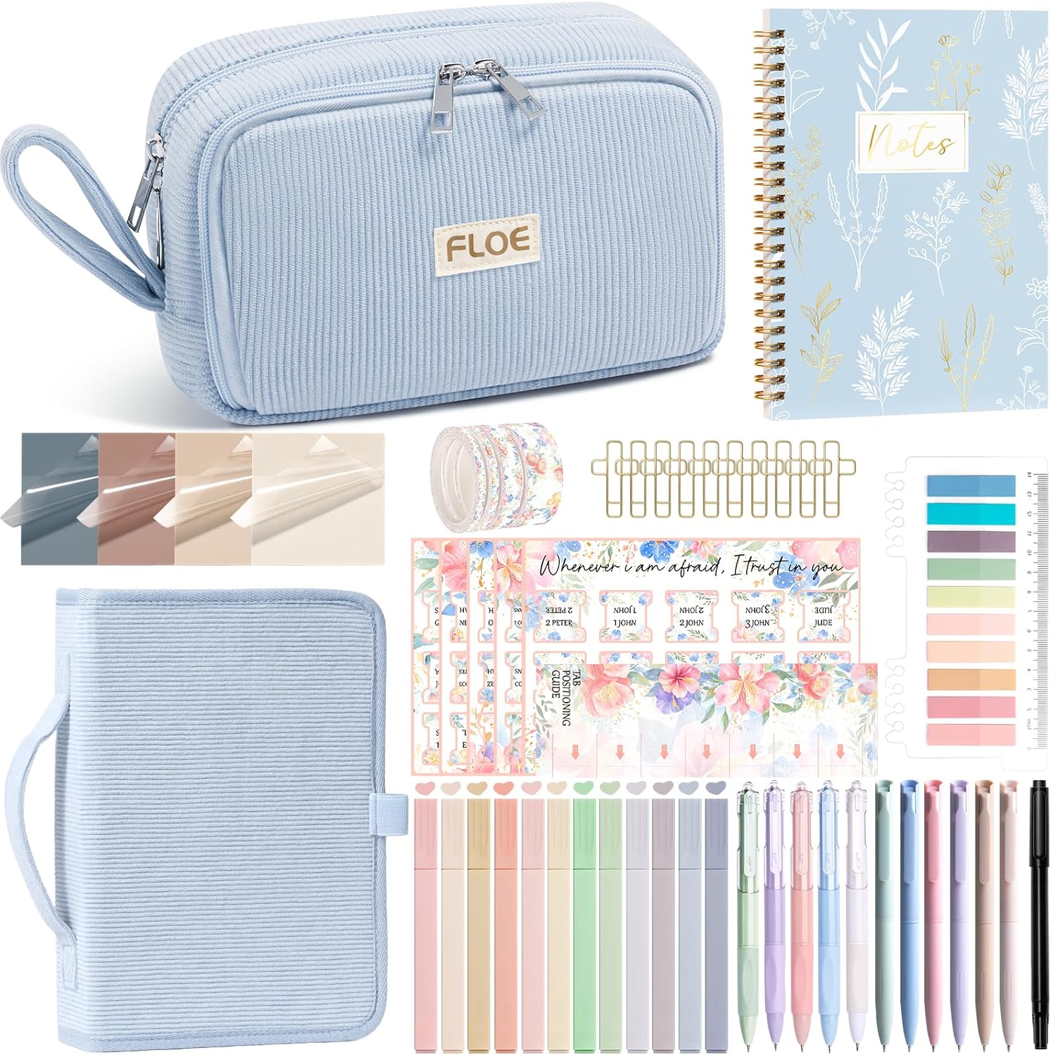 Bible Study Supplies Journaling Kit for Women with Bible Cover Case, Valentines Day Christian Gifts for Women, Bible Study Tools Accessories Set w/Highlighter Pen, Pencil Case Notebook Annotation Kit