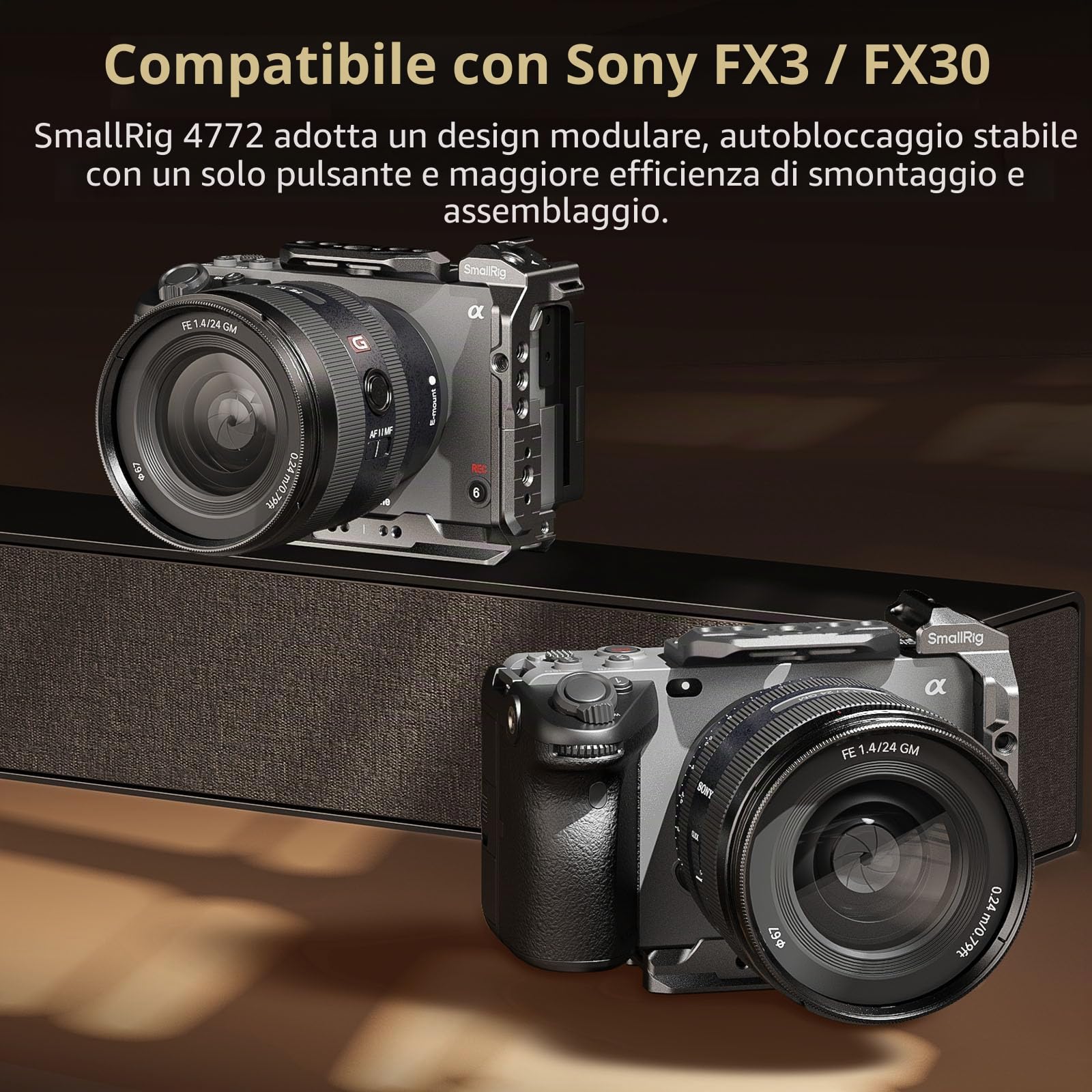 SMALLRIG FX3/FX30 HawkLock Quick Release Half Cage per Sony FX3 / FX30, con QR NATO Rail, Progettazione Modulare per Sony XLR Handle, Integrato Piastra a Sgancio Rapido per Arca - 4772