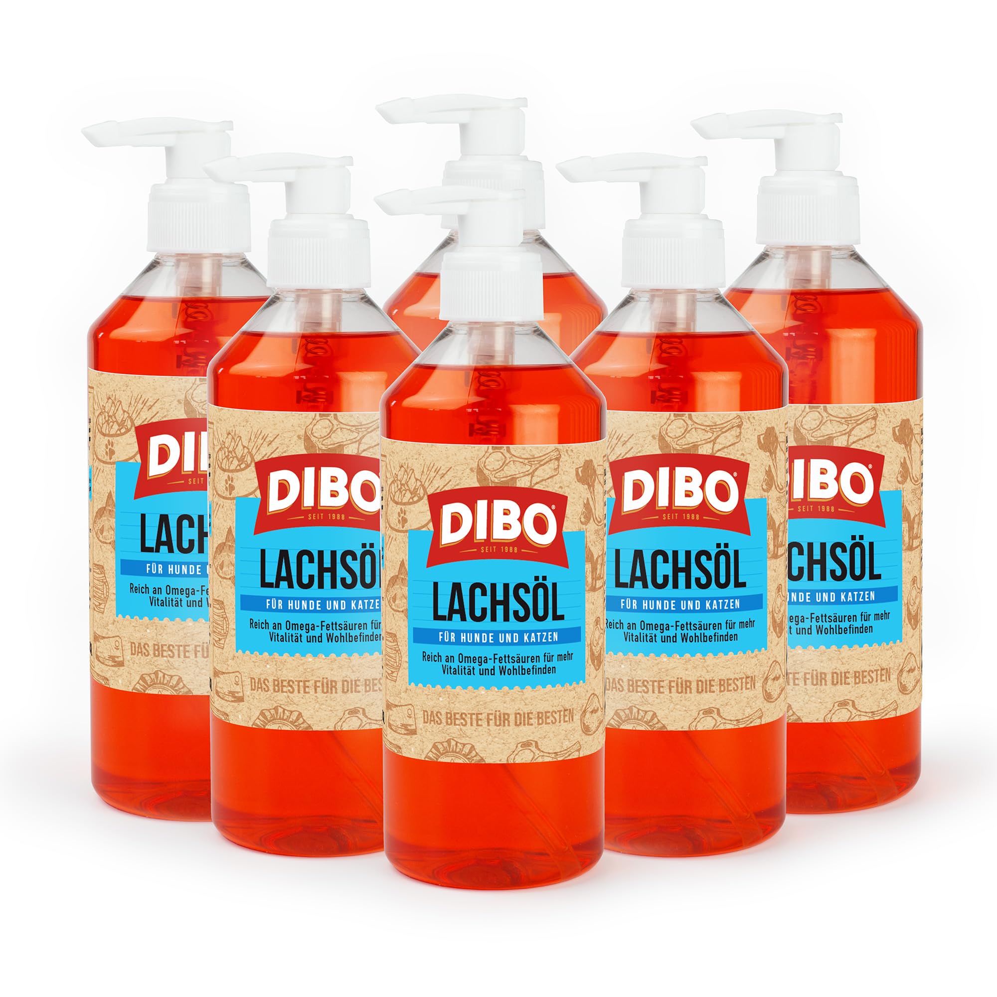 Dibo, olio di salmone con pompa, 6 X 500 ml, Integratore per i cani