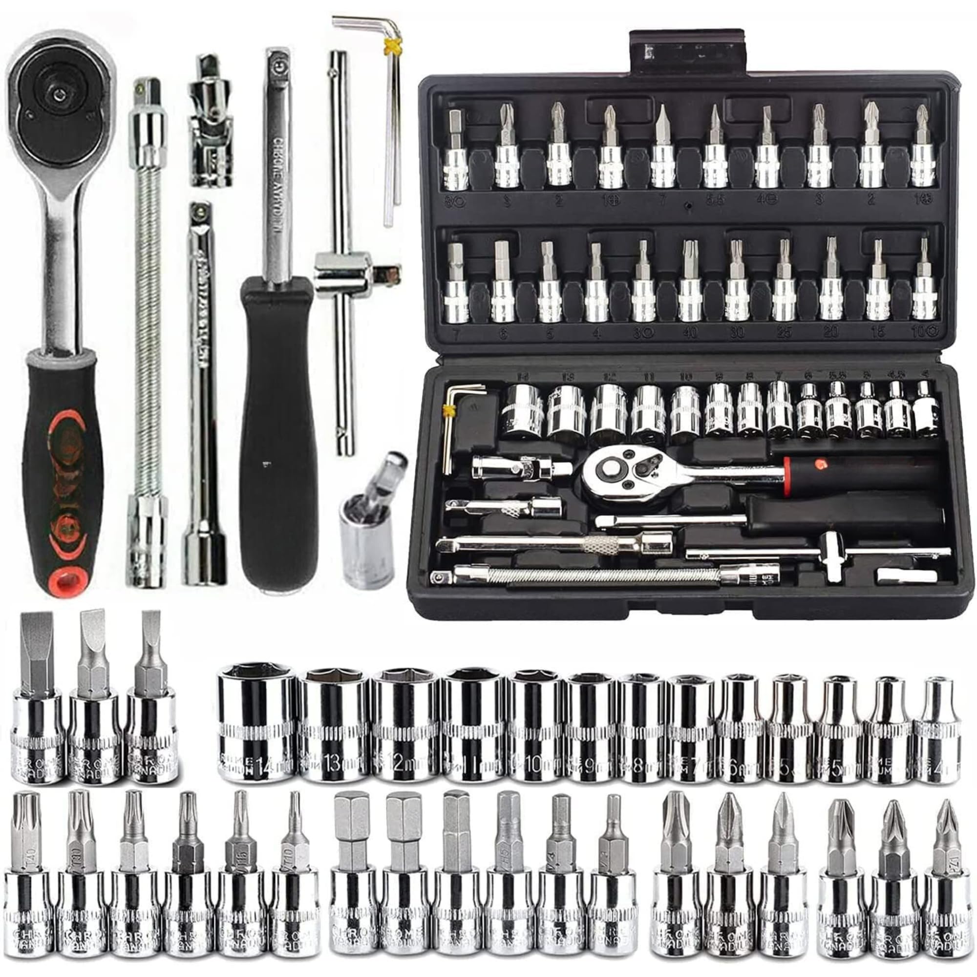 BANISTROKES 46Pcs 1/4 Inch Drive Box End Socket Set,Metric Ratchet Wrench Set With 4-14Mm Cr-V Sockets,S2 Bits,Extension Bars,Mechanic Tool Kits For Household Auto Repair (B0D14L4G8Z) Amazon Price History, Amazon Price Tracker