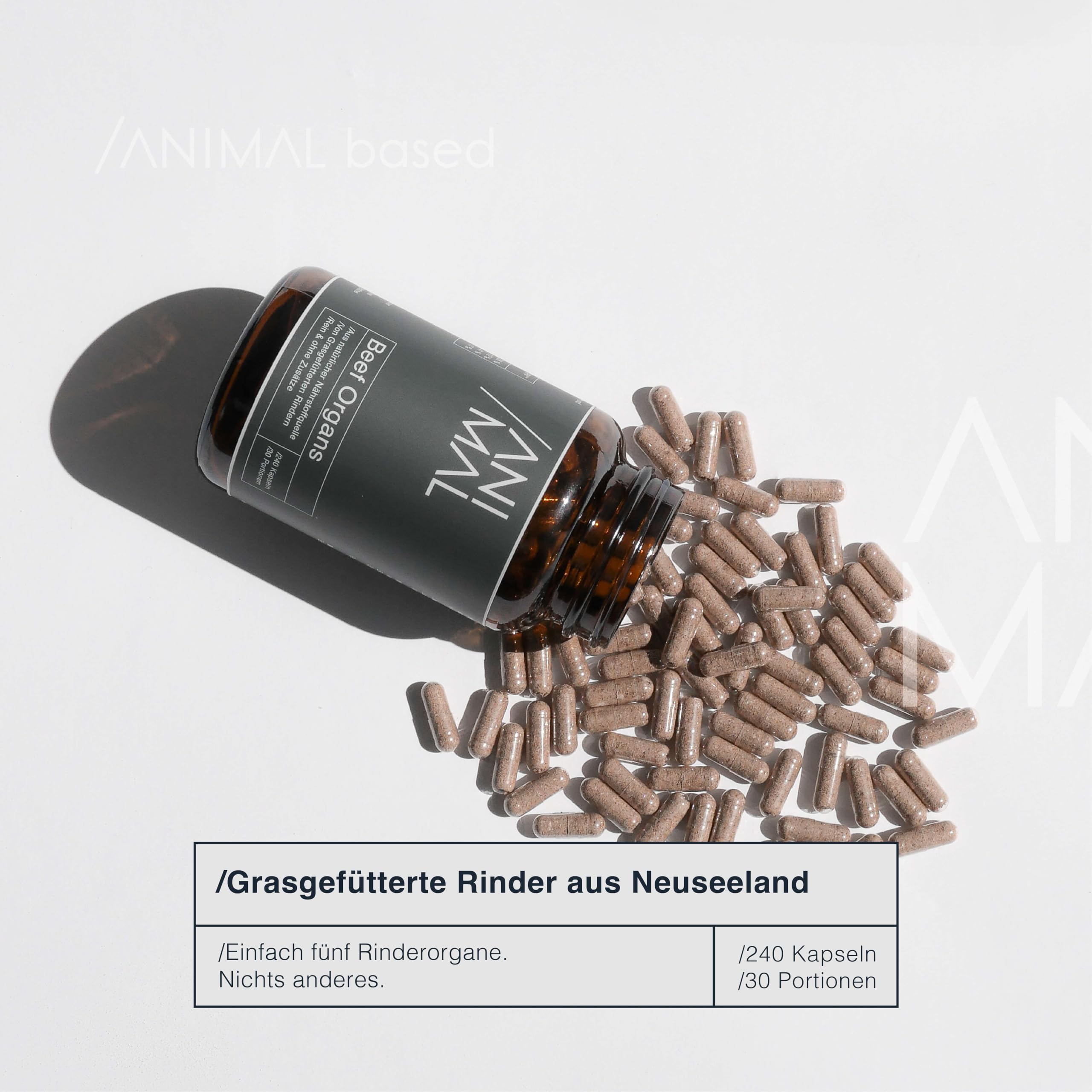 Multivitamin aus Rinderorganen [240 Kapseln] – Leber, Herz, Niere, Milz, Bauchspeicheldrüse – natürliche Quelle für Eisen, Kupfer, Vitamin A (Retinol), B12 & Riboflavin – aus Weidehaltung