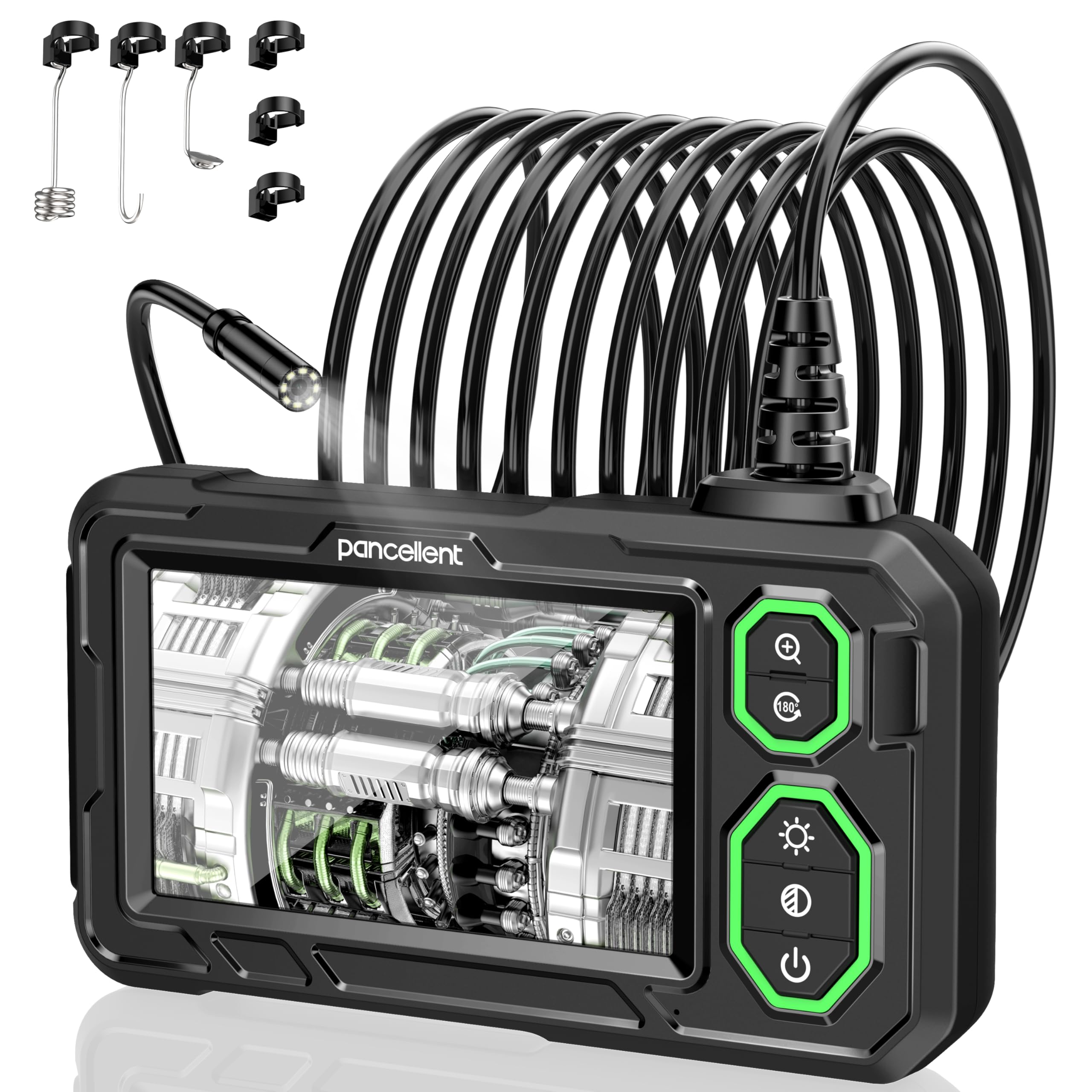 Industrial Borescope Inspection Camera, Pancellent 4.3" IPS Endoscope Sewer with 1920P Handheld IP67 Waterproof Snake with 8 LED Lights 16.5FT Semi-Rigid Cable