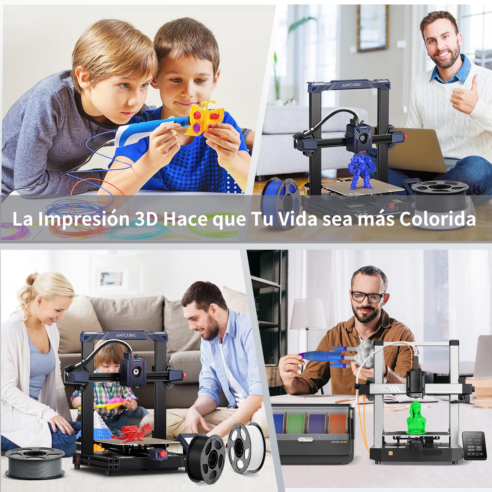 ANYCUBIC Refill PLA and Spool Kit 4 kg, filamento de 1,75 mm, materiales de impresión 3D con alta fluidez, Neatly Wound, Identificación inteligente, negro, blanco, rojo, naranja