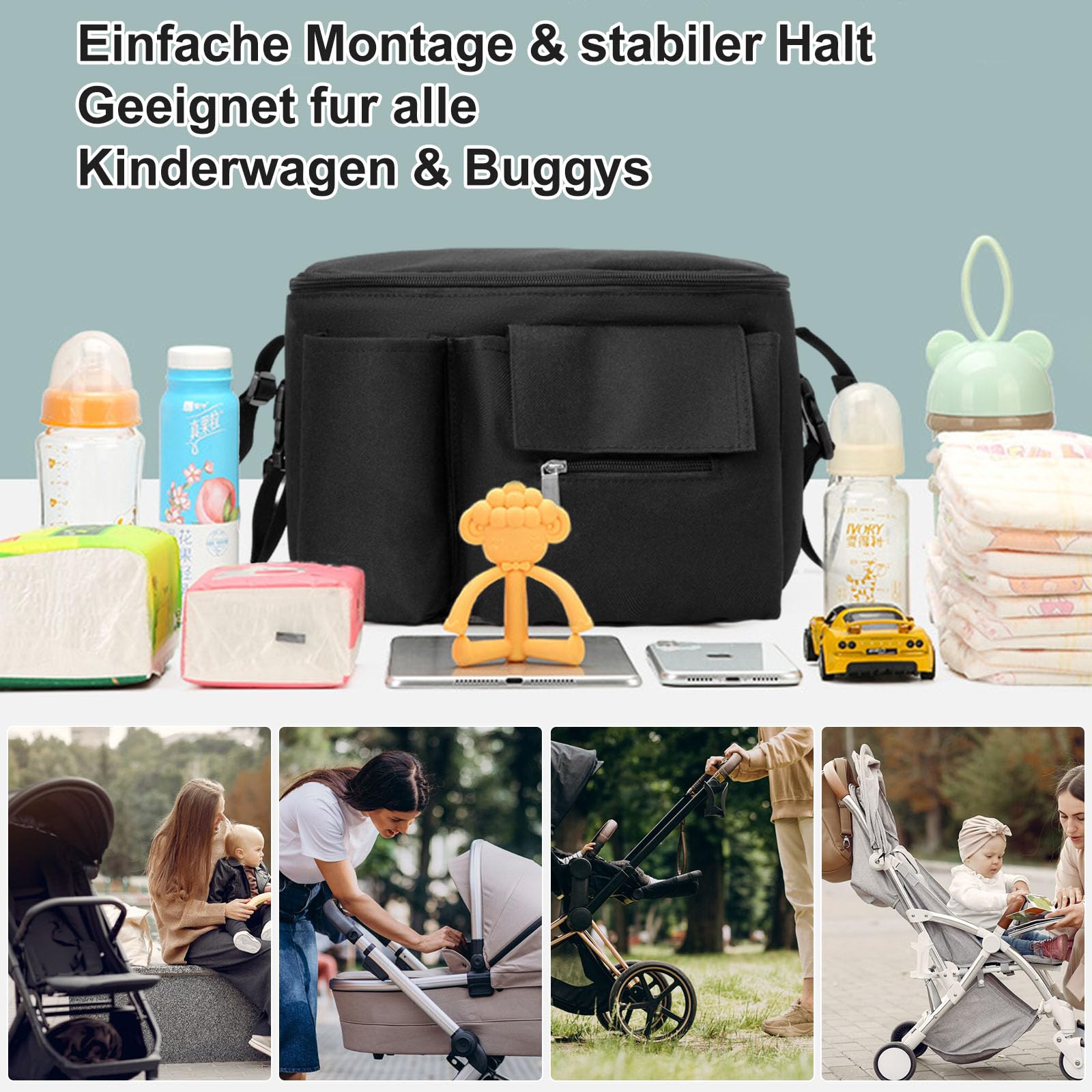 Borsa per Passeggino with cup Holders, Universale Organizer per Carrozzina Neonato, Portaoggetti Impermeabile, Multifunzione Borsa Cambio Neonato per la raccolta di Salviette, Pannoli, Merenda