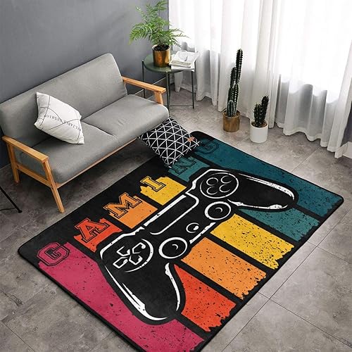 Miniatura 1 de Tapete retro con temática de videojuegos, antideslizante, de microfibra suave, lavable, para el interior, para sala de estar, dormitorio, oficina,
