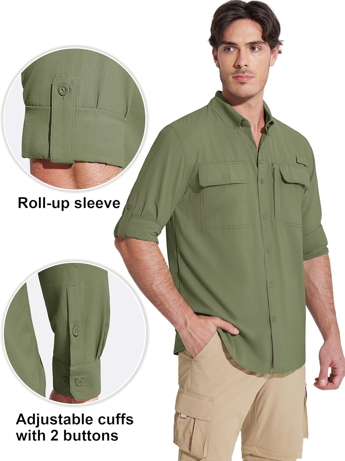 MAGCOMSEN Men's Sun Protection Fishing Shirts Long Sleeve UPF 50+ Quick Dry Cooling Button Down Shirt for Hiking Safari - Image 6