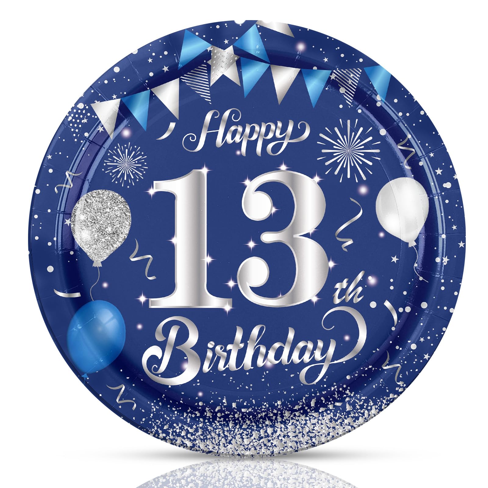 Fitoyplak Official Teen Party Decorations,50Pcs - 7Inch Dessert Plates 13th Party Plate Sets Blue and Silver 13th Birthday Plates for 13th Birthday