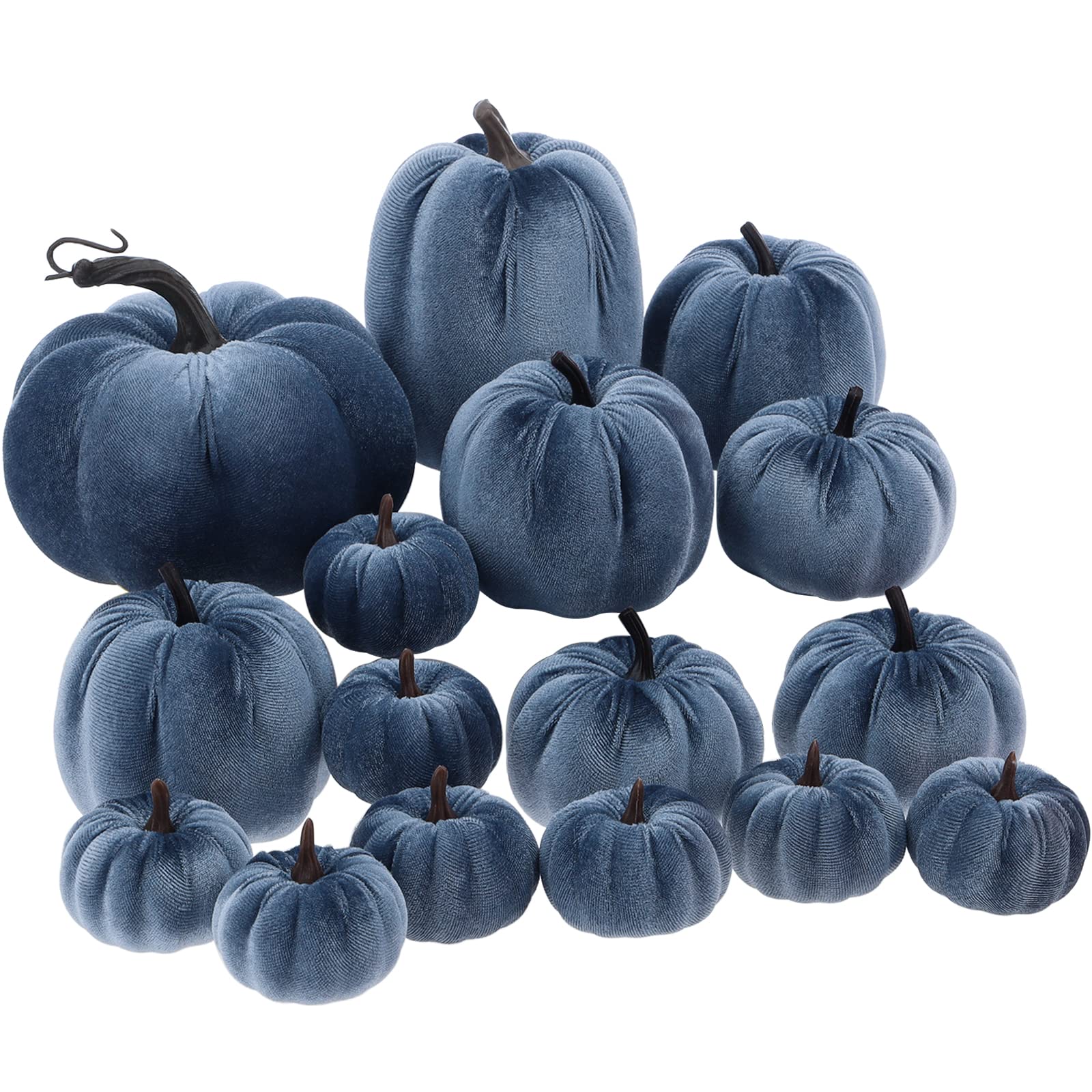 Faux Blue Velvet Pumpkin Artificial Fall Foam Pumpkin Decor 16 Pcs