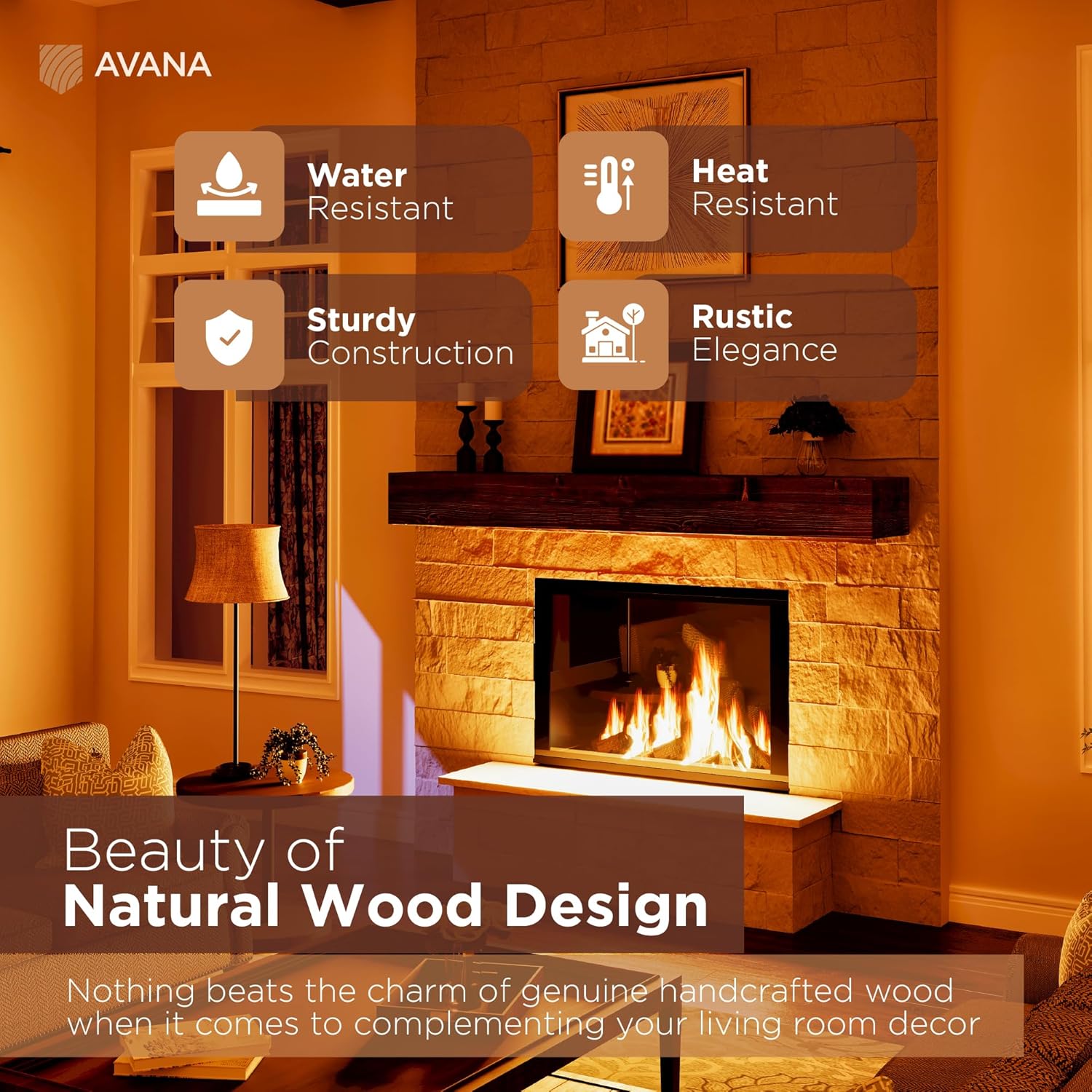 Avana Fireplace Mantel - Wall-Mounted Mantles for Over Fireplace - Farmhouse Fireplace Mantle Shelves - Handcrafted Wood Fireplace Mantels - Floating Fireplace Mantel 72 X 8 X 5 - Rustic Traditional