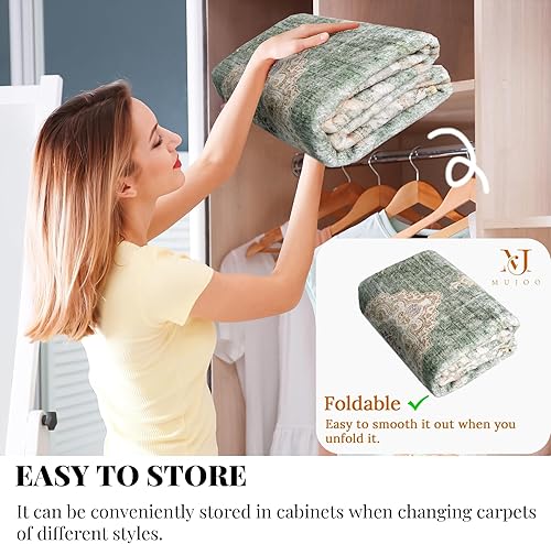 Miniatura 7 de MUJOO Alfombra verde de 8 x 10 pies para sala de estar, alfombra lavable de área grande, alfombra bohemia de 8 x 10 pies para dormitorio,