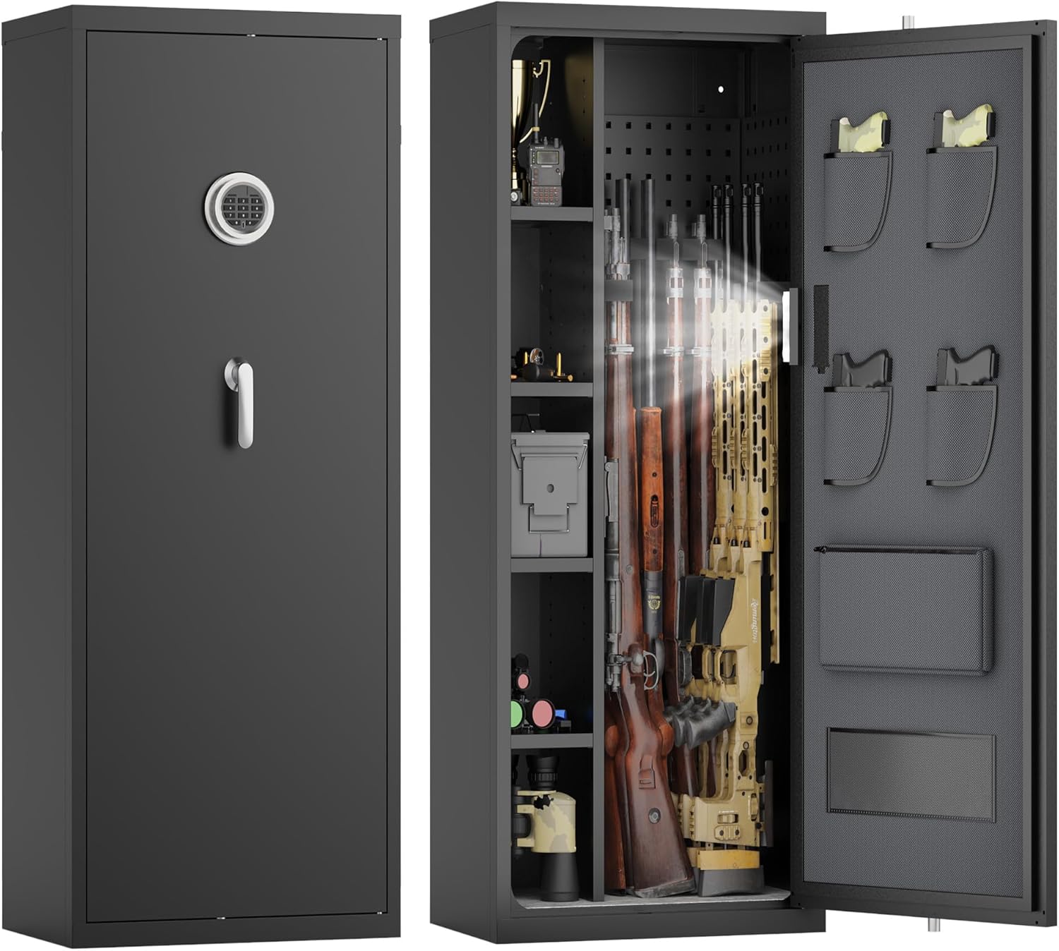 14-15 Large Gun Safe for Rifles and Pistols,Gun Cabinet with Quick-Access Digital Lock and Adjustable Gun Racks,Rifle Safes for Home with 4 Adjustable Shelves and 4 Holsters
