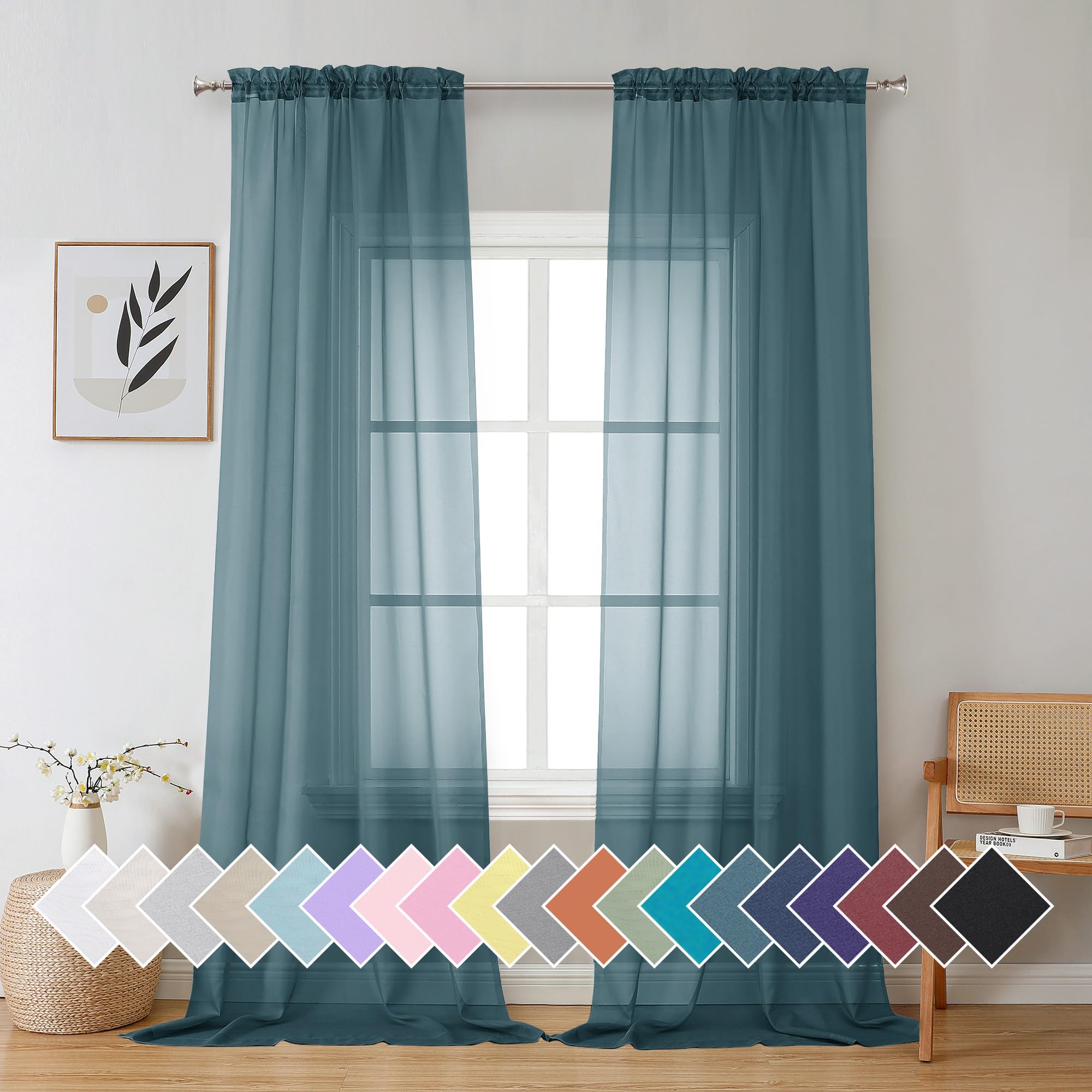 Aiyufeng Dusty Blue Sheer Curtains 96 Inches Long 2 Panels Set, Light Filtering Soft Airy Voile Rod Pocket Dusty Blue Sheer Window Drapes for Bedroom Living Room, Each 42Wx96L Inches — image 1