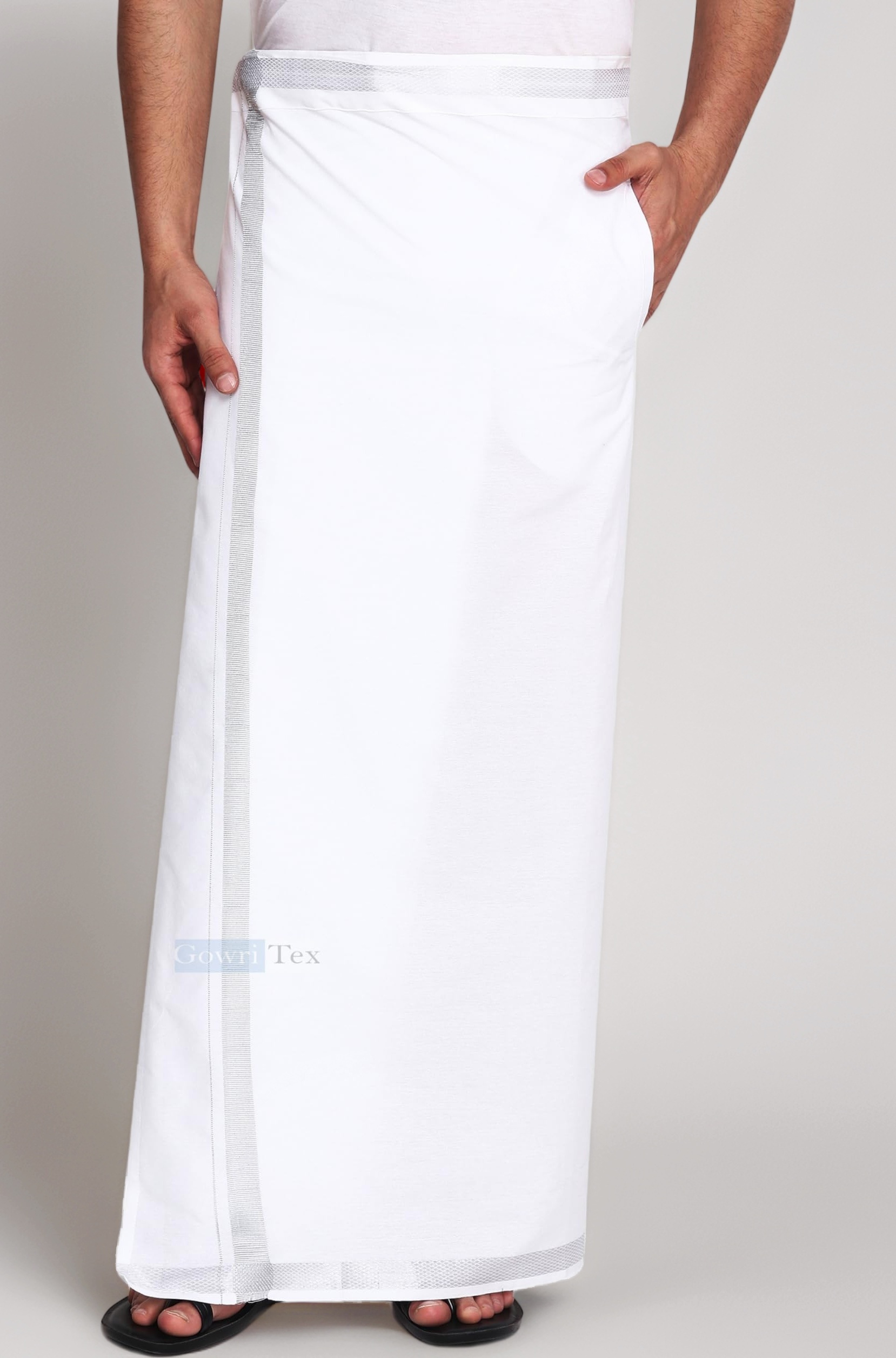 Gowri Tex Men's 100% Pure Cotton Velcro Dhoti With stickable Flexible and Adjustable Size with Pocket for Men pack of 1