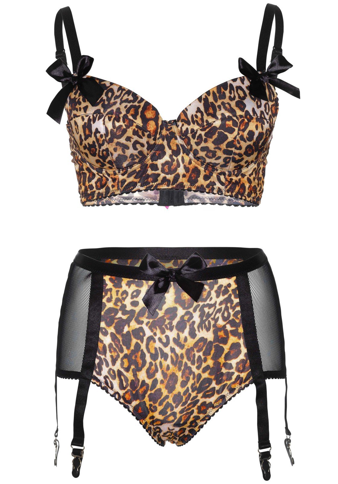 Leg Avenue - 81477-2 Pieza de la Ropa Interior del Sujetador y Las Bragas de Liga rellenados con 6 Tirantes, Leopardo (tamaño: Grande)