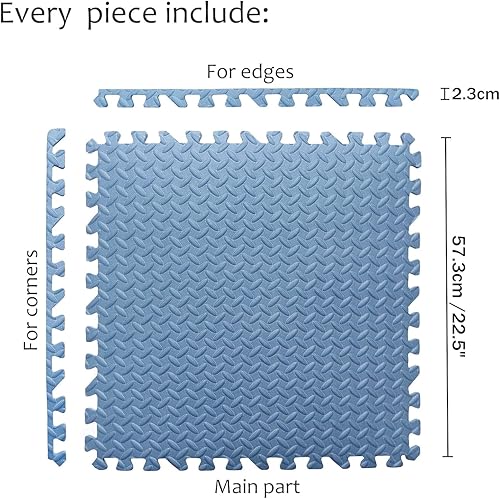 Miniatura 10 de HTTMT - Alfombrilla negra de 8 x (32 pies cuadrados) para gimnasio, espuma EVA, 24 x 24 pulgadas, para ejercicio entrelazado, rompecabezas de