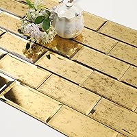 Vista 16 de Diflart Espejo retroprotector contra salpicaduras para despegar y pegar, antigüedad, 1.8 x 11.8 pulgadas, espejo biselado de tres tiras para pared