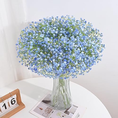 Miniatura 8 de Dolicer 10 flores artificiales de aliento de bebé, flores artificiales de tallo largo azul a granel, tacto real, gypsophila falsa de aliento de bebé