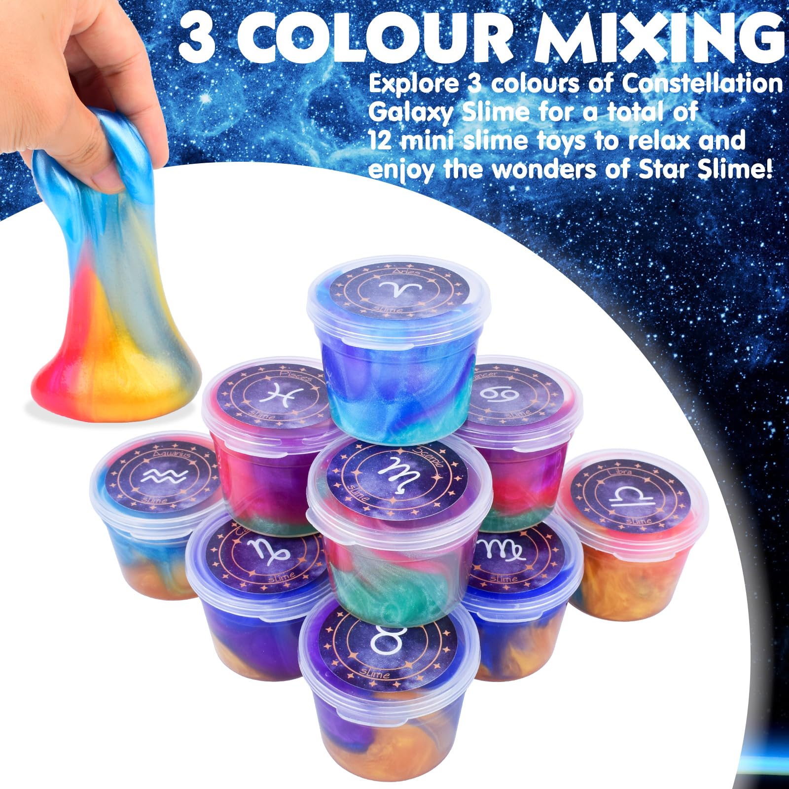 12 Pack Galaxy Slime Kit, Galaxy Slime Cup Party Favors for Girls Boys 12 Constellations Series Mini Slime Bulk, Wet - Image 2