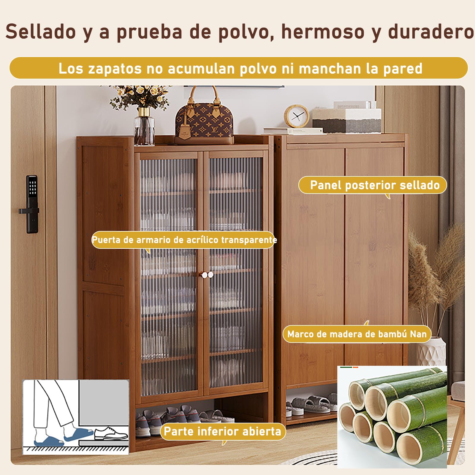 Armario Zapatero para 15-40 Pares, Mueble de Bambú, Ahorro de Espacio, Mueble Zapatero Estrecho,nizador de Zapatos para Entrada, Zapatero Oculto,Zapatero con Puertas para Salón y Recibidor