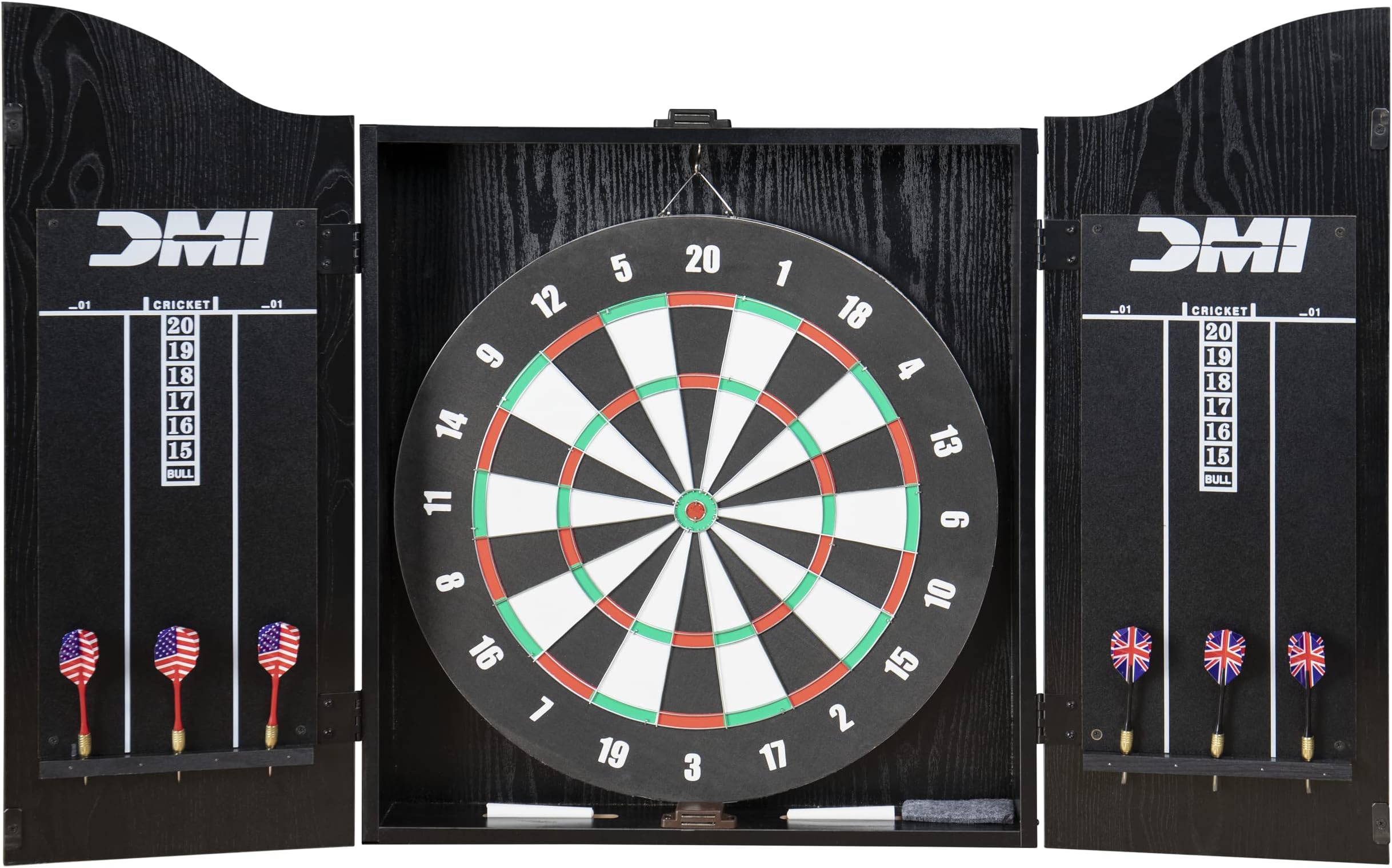 DMI Sports Recreational Dartboard Cabinet Set - Includes Dartboard, Two Dart Sets, and Traditional Chalk Scoring