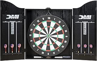 DMI Sports Recreational Dartboard Cabinet Set - Includes Dartboard, Two Dart Sets, and Traditional Chalk Scoring