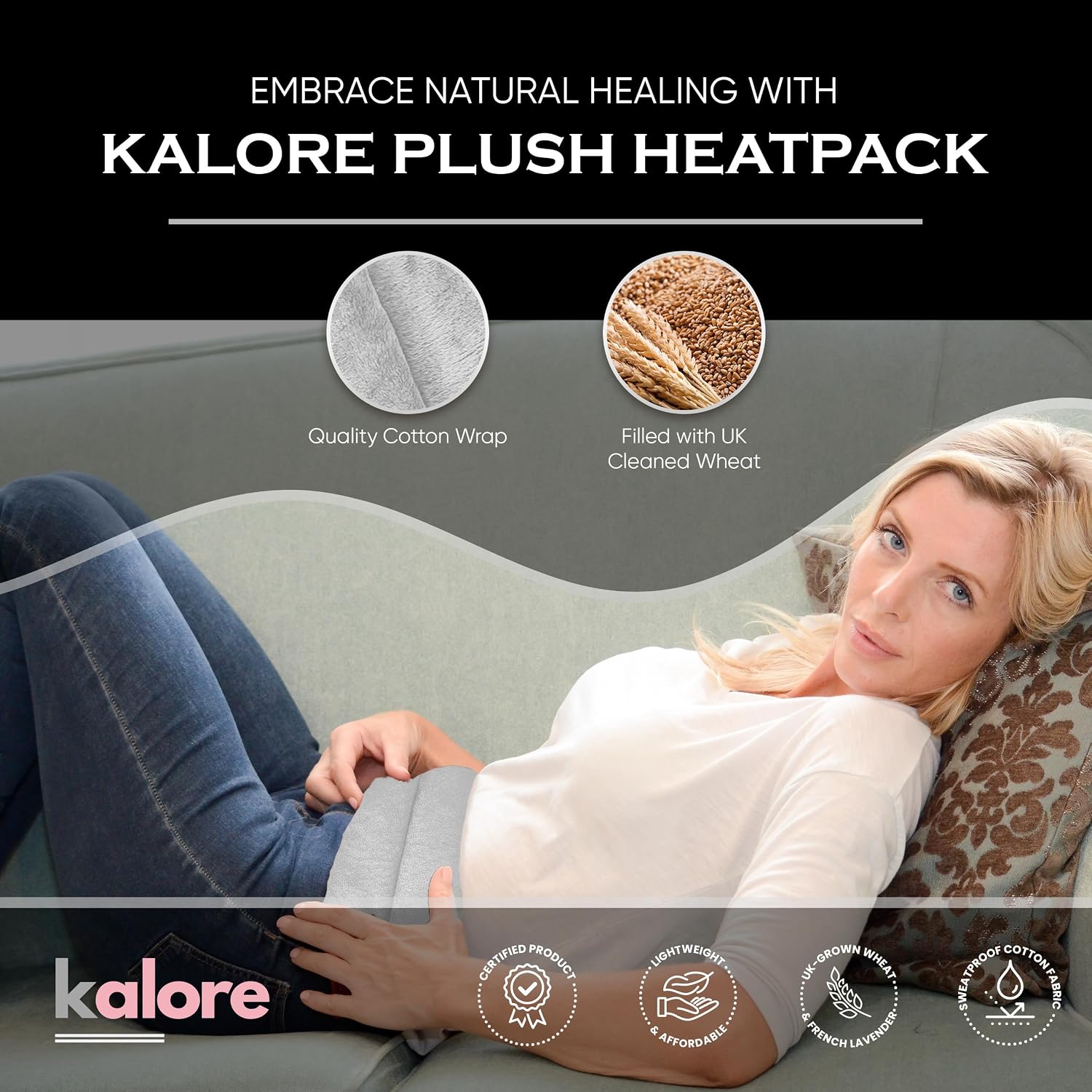 Microwavable Heating Pads for Winter Warmth, Back, Stomach & Head Comfort – Kalore Neck Wrap with Velboa Faux Fur Cover – Even Heat Distribution Hot Compress Bag – Wheat Heat Pad – Unscented – Gray image 3