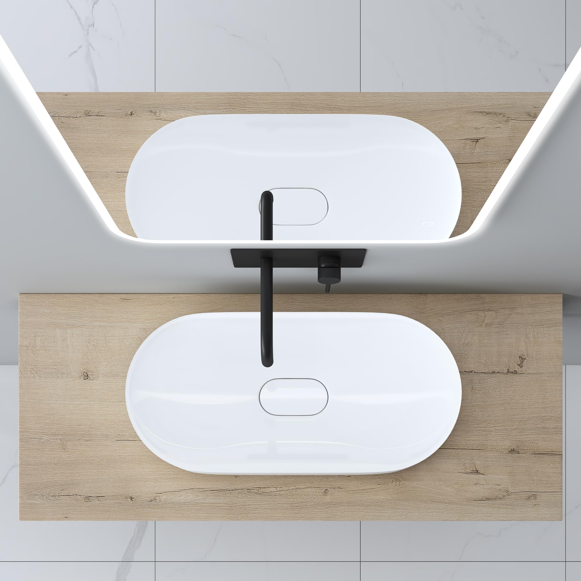 Mai & Mai Encimera de Madera Maciza para Lavabo 100x50 cm – Roble Claro, con Soporte de Acero Inoxidable, Estante de Pared para Baño, Platte04