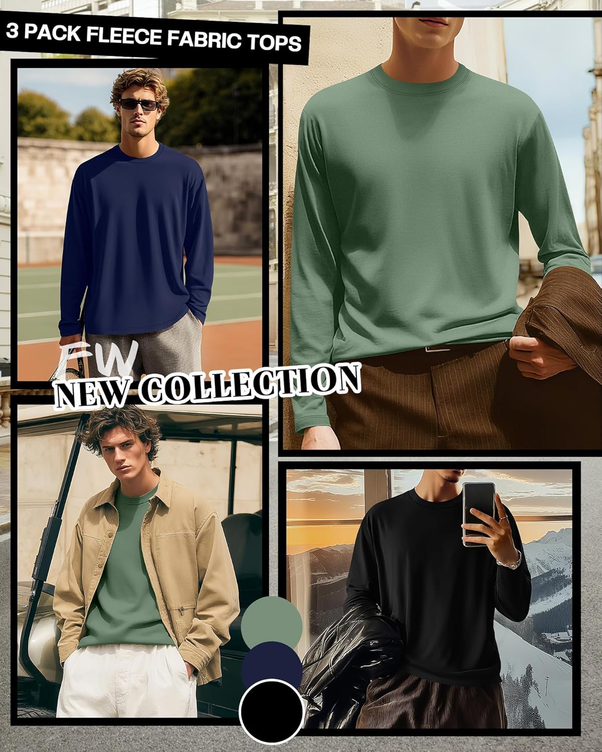 3 Pcs Mens Big and Tall Thermal Shirts Long Sleeve Crew Neck Base Layer Casual Fleece Plus Size Warm Sweatshirts - Image 2