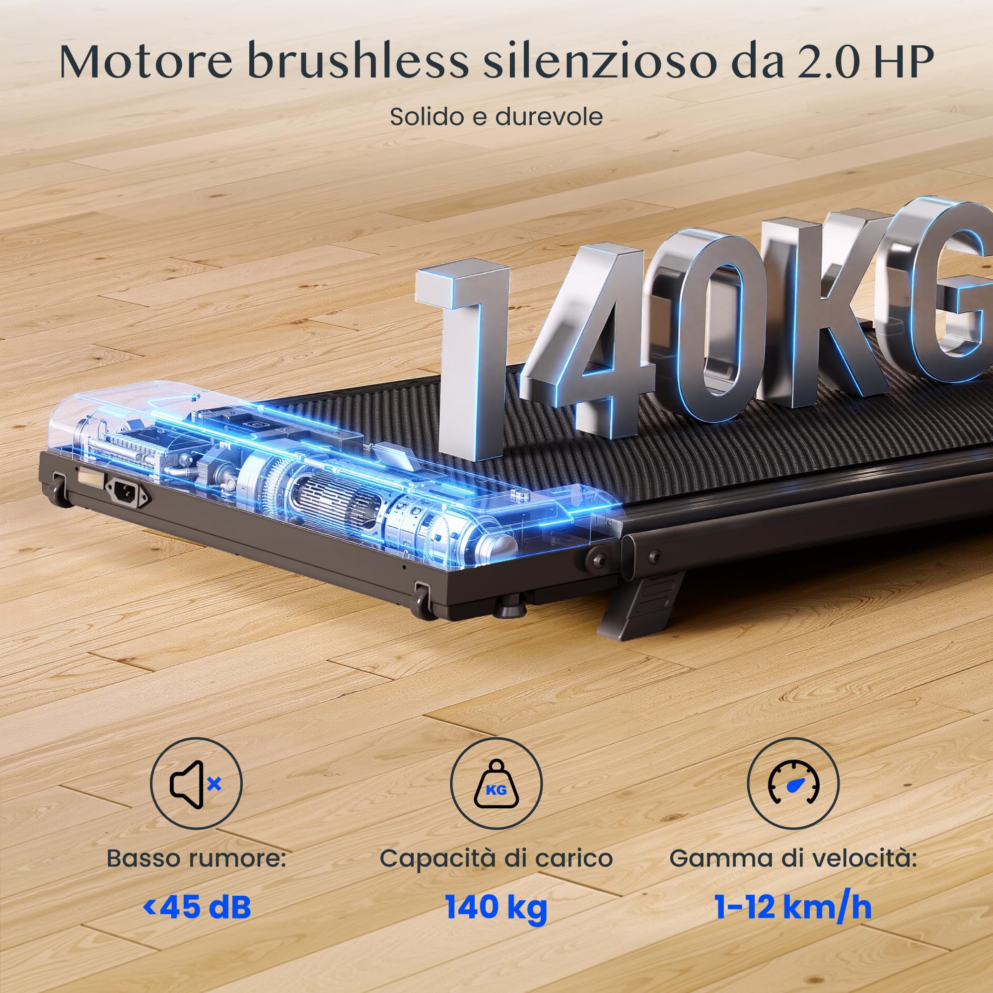 FLEXISPOT DynamicX Tapis Roulant Elettrico 2 in 1 Pieghevole con Corrimano, Walking Pad Inclinazione 7%, Velocità 1-12 km/h, Portata 140 kg, Display LED e Telecomando, per Casa e Ufficio