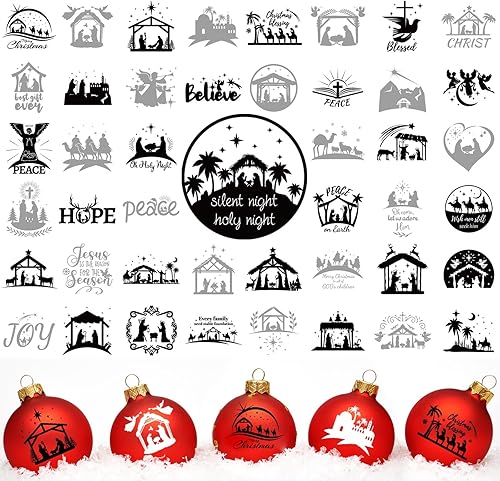 45 calcomanías de palabras de Navidad UV para decoración de bolas de Navidad, calcomanías inspiradas de felicitación, calcomanías impermeables de