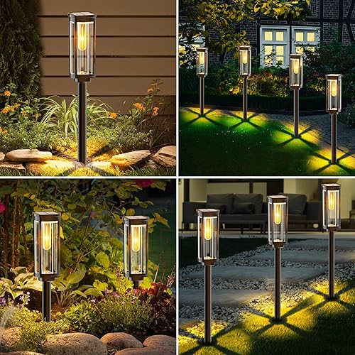 Miniatura 6 de Paquete de 4 luces solares para entrada al aire libre, moderna luz LED solar de súper brillo, 1000 mAh de largo tiempo de trabajo hasta 12 horas,