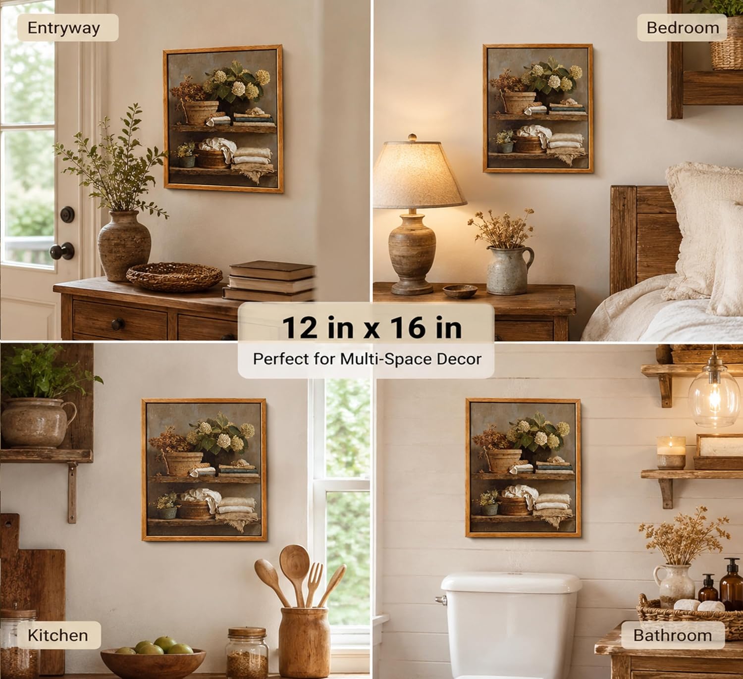 Floating Frame Rustic Laundry Canvas Wall Art, Retro Farmhouse Floral Decor image 4